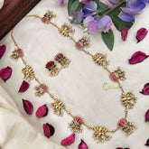 Vriksham Handcrafted Red Lotus Motif Gold Tone With Pearl Droplets Long Neckpiece-G20417